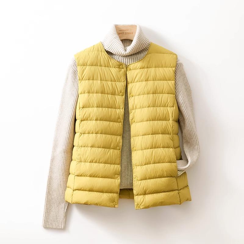 Women's Collarless Down Liner Vest V-Neck Lightweight Down Jacket Autumn and Winter Warm Jacket Waistcoat Round Neck Jacket