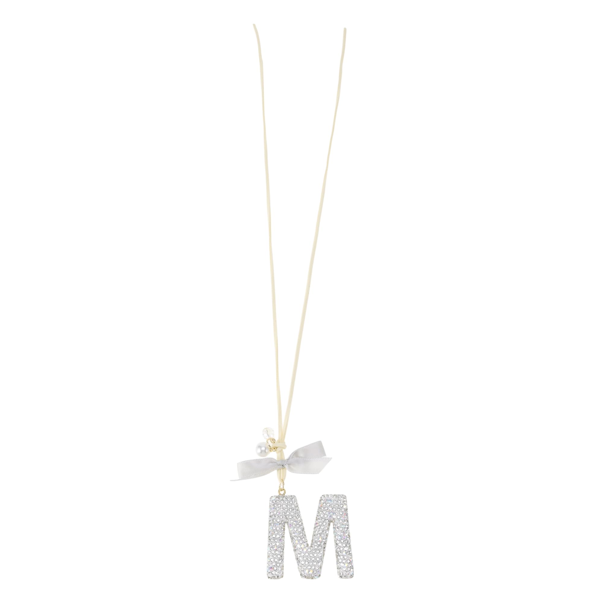 

ACROPIX 1pc Metal Rhinestone Ribbon Diamond Letter M Car Rearview Mirror Pendant Accessory Car Hanging Ornament AB Color