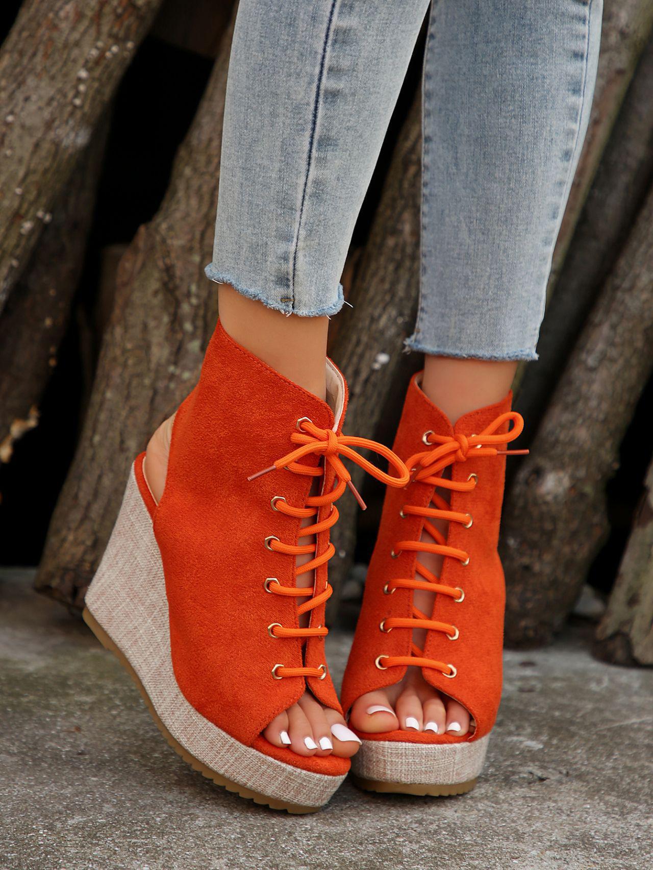 

Plus Size Front Lace-up Peep Toe Wedge Sandals – 2024 Summer Fashion for Women Size 40