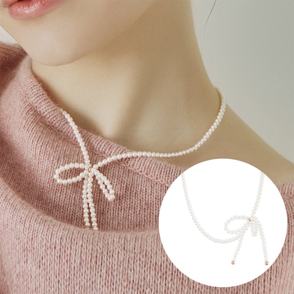 Mariel Ribbon Pearl Bead Necklace (Jjljni4Bs356Sr420)