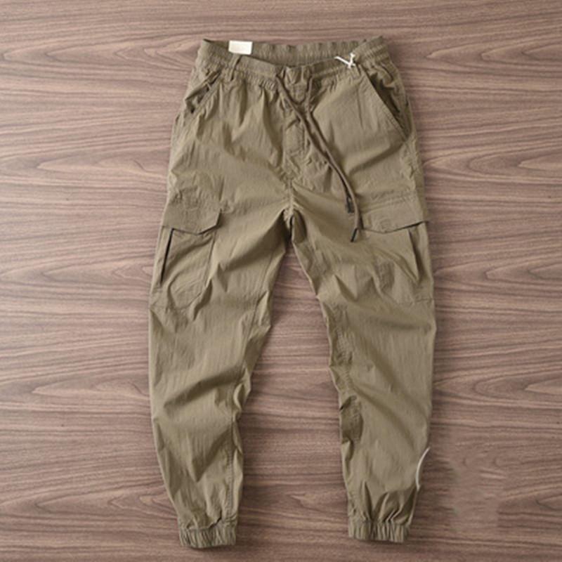 Men's Spring/Autumn Cotton Work Overalls: Elastic Waist, Slim Fit, 9-Point Casual Pants