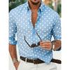 Men's Casual Long-Sleeved Shirt, Polka Dot, Button Closure, Elastic Fabric, Regular Fit, Suitable for Commuting/Street/Halloween/Christmas Gift Giving