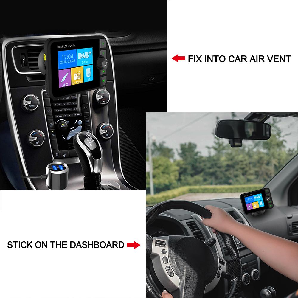 Car DAB Digital Radio Adapter 2.4" LCD FM Transmitter BT Music AUX