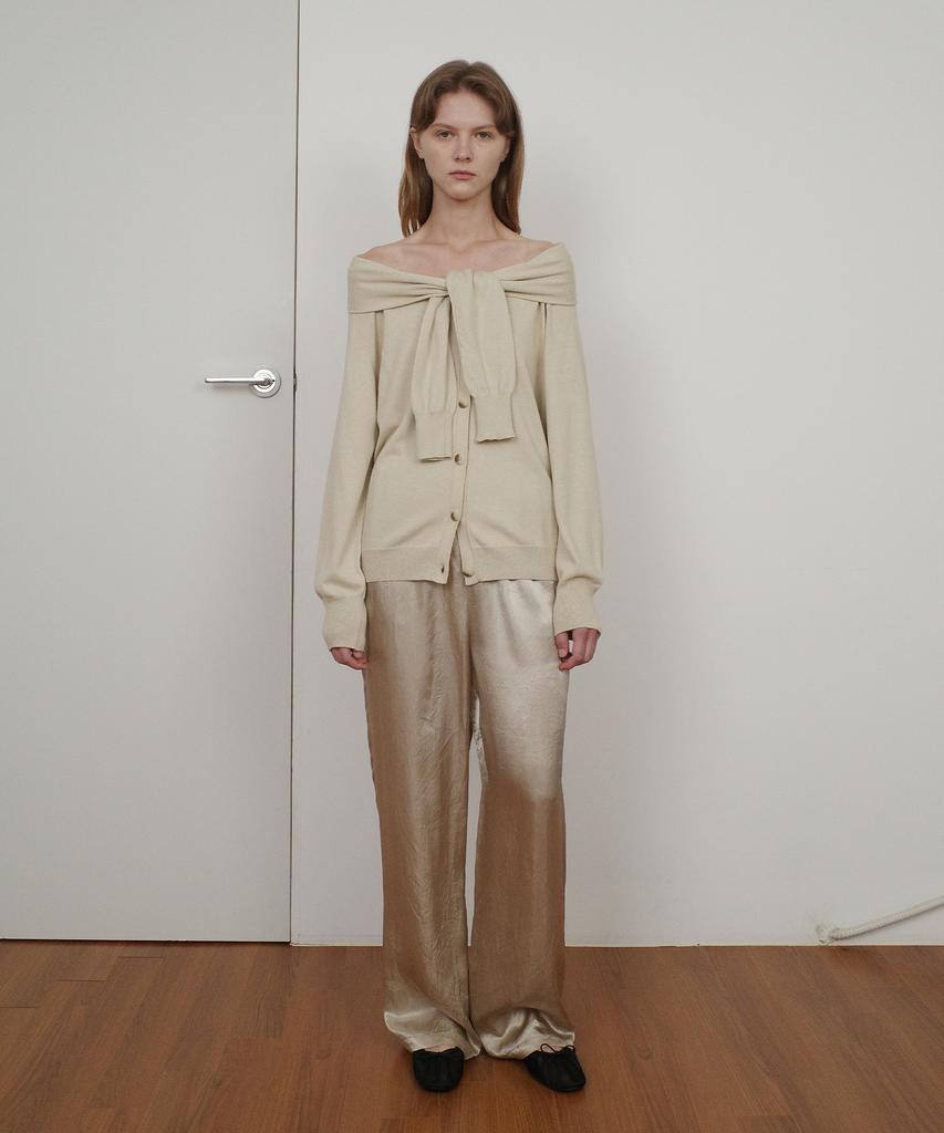 Enor Glossy Satin Banding Pants - Beige