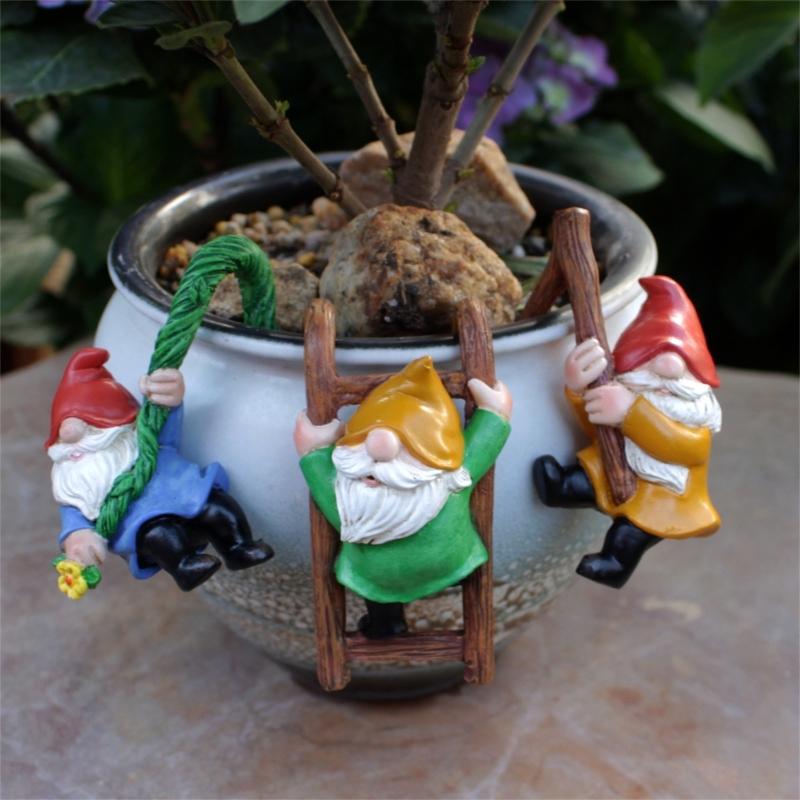 3PCS Flower Pots Ornaments Cartoon Gnome Resin Figurines Decoration Gift Flower Pots Decors for Home School Office