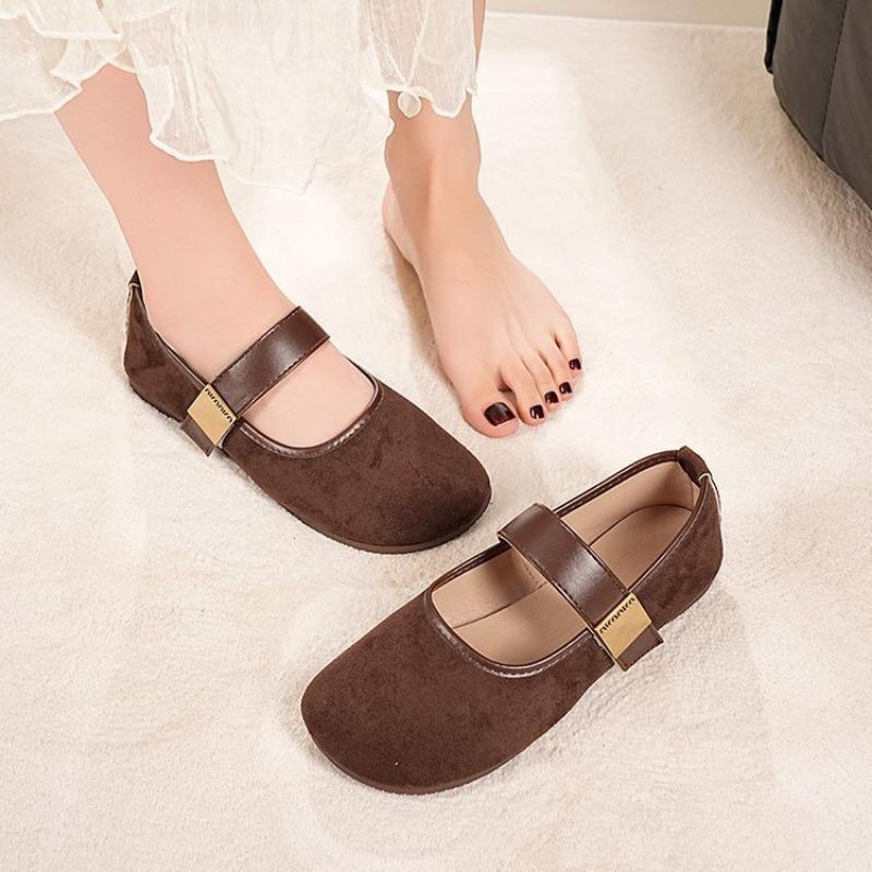 Retro Mary Jane Shoes Women's Summer New Buckle Shallow Mouth Flat Sole Single Shoes Versatile Casual Doudou Shoes