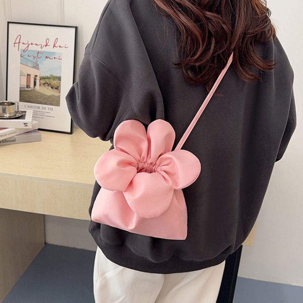 Bundle Pocket Flower Drawstring Crossbody Bag Korean Style Cloth Small Flower Bag Cute Portable Canvas Shoulder Bag Shopping