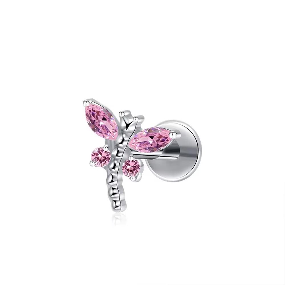 High-Quality F136 Titanium Alloy Pink Zirconia Stud Earring Set Fashionable Cartilage and Lip Piercing Jewelry for Men and Women