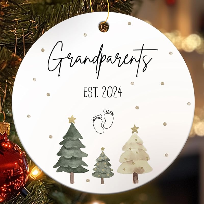 Grandparent Est. 2024 Christmas Ornaments, Grandparent To Be Ornaments for Christmas Tree, New Grandparent Gifts, 2024 Christmas Ornaments, Ceramic