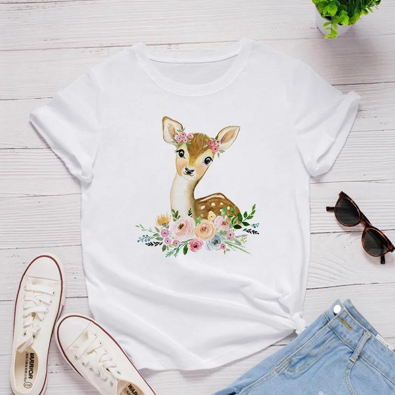 Graphic Cartoon Giraffe Streetwear Fashion Girls T-Shirts Harajuku Clothes Short Sleeve Summer Tees Casual Female O-Neck Tops