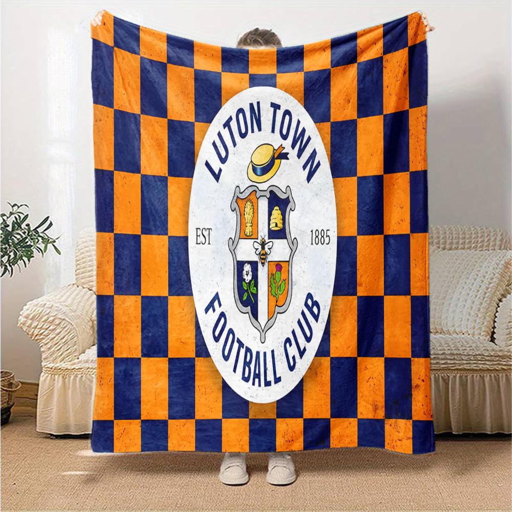 Luton Town Crest Flannel Blanket, Soft Polyester, Modern Design, All-Season for Camping, Travel, Gifts for holidays or birthdays