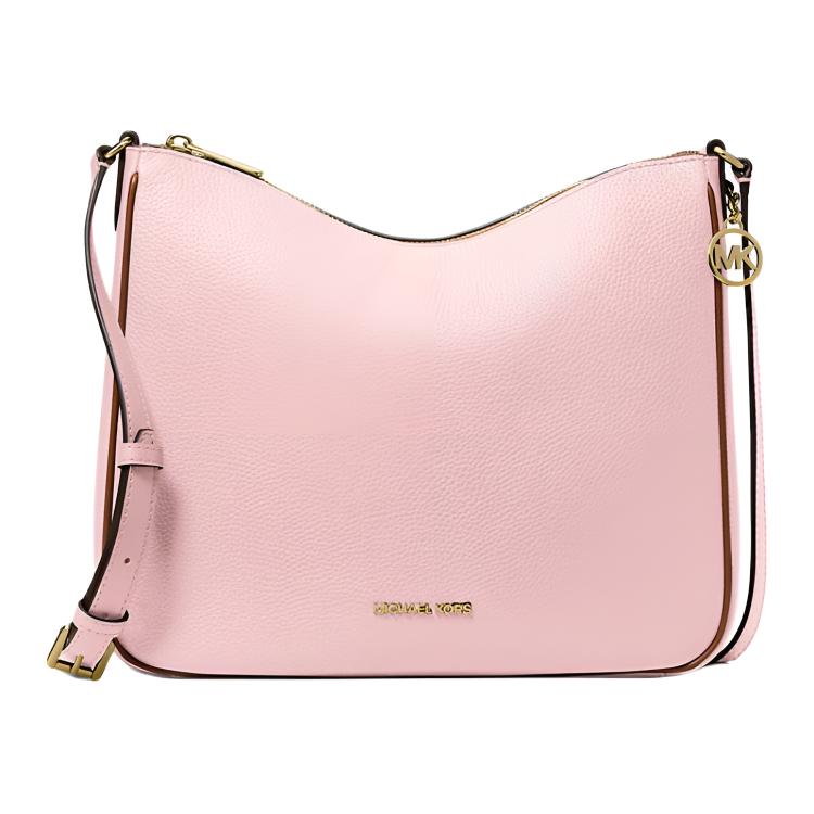Michael Kors Nayla Gold Hardware Logo Charm Pebble Leather Crossbody Bag Medium Pink Women crossbody bag 35S6G5ZM2L-PINK Basic Set (Bag)