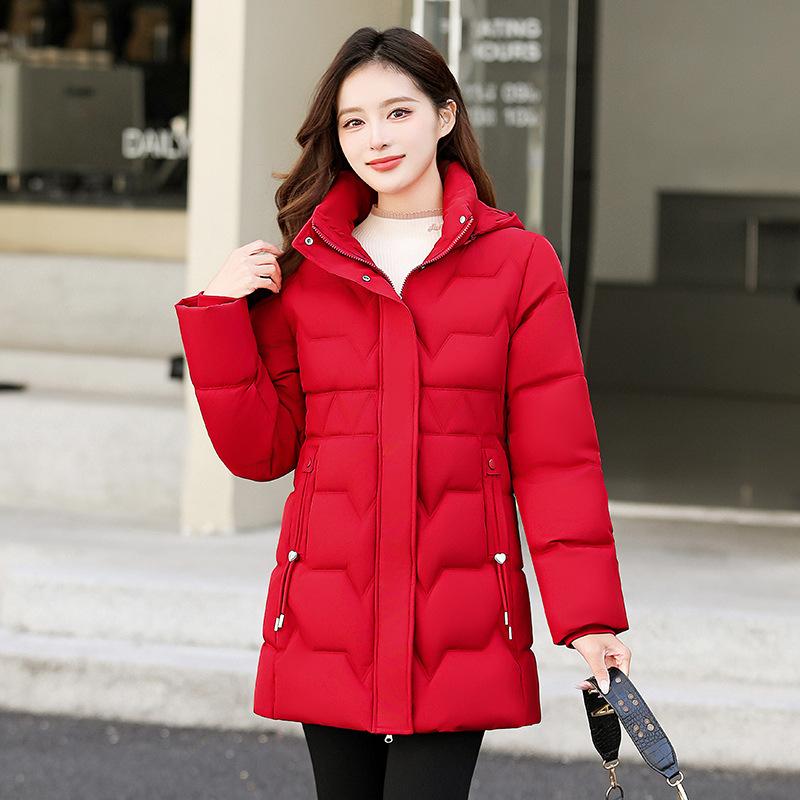 Cotton clothes women's medium and long winter new slim and thin thickened Korean version hooded jacket