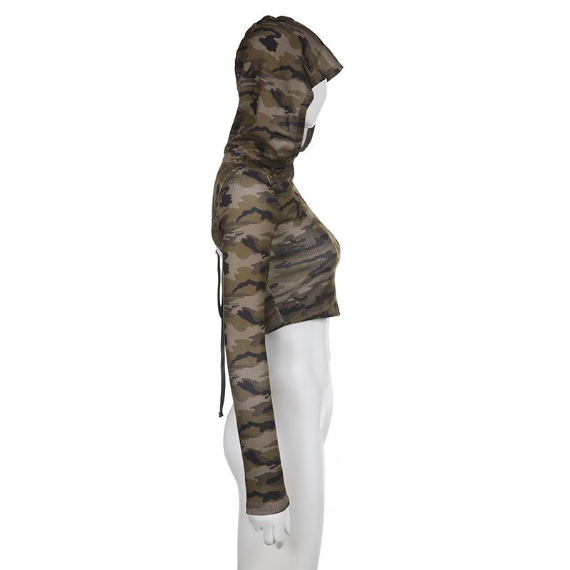 Felpe con cappuccio da donna Camicia con stampa mimetica Camicetta a maniche lunghe Camicetta corta Felpa casual
