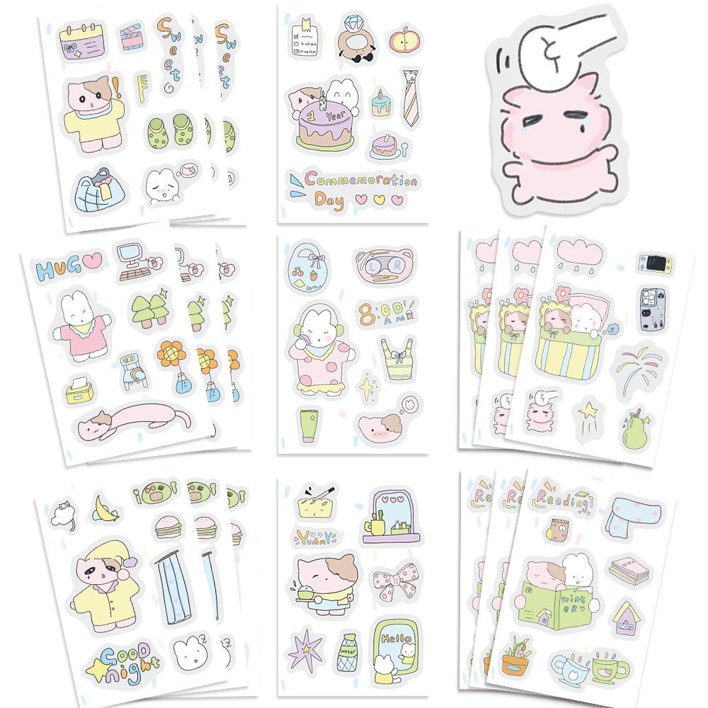 8 Cartoon Cute Korean Ins Simple Collage Stickers DIY Handicraft Waterproof Set Decorative Stickers