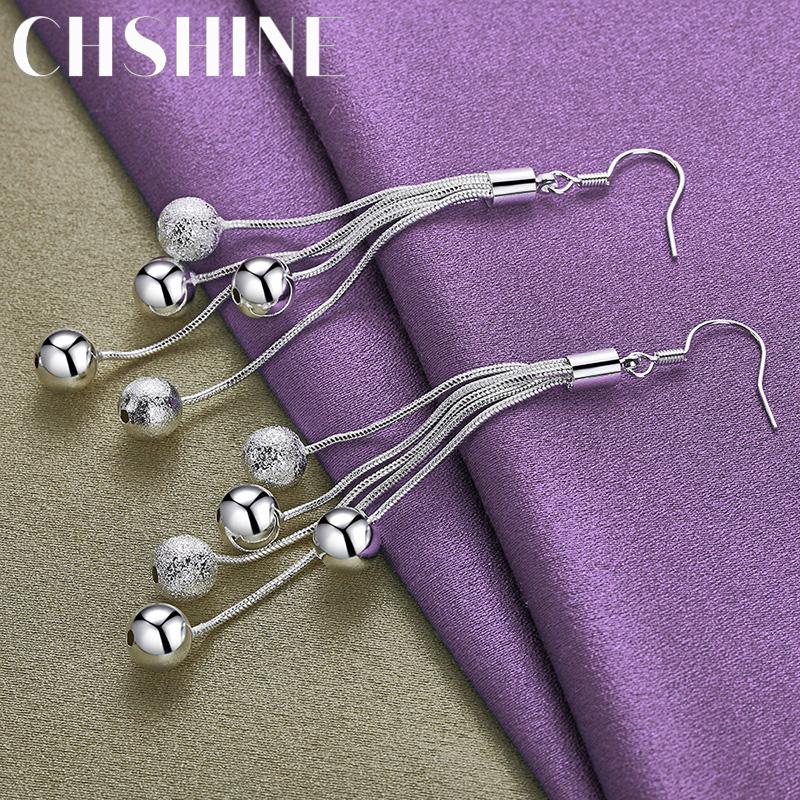 CHSHINE 925 Srebro Sterling Gładkie Matowe Kolczyki Kulkowe Z Chwostami Dla Kobiet Modna Biżuteria Charm