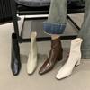 2025 autumn and winter skinny thick heel brown brown small short boots women's French retro commuter delicate Martin shoes boots