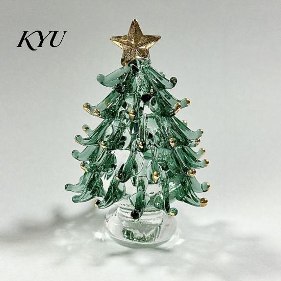Colorful Glass Tree Art Glazed Christmas Ornament with Star Topper, Party Table Decor Art, Faux Crystal Tabletop for Home Office Holiday Centerpiece