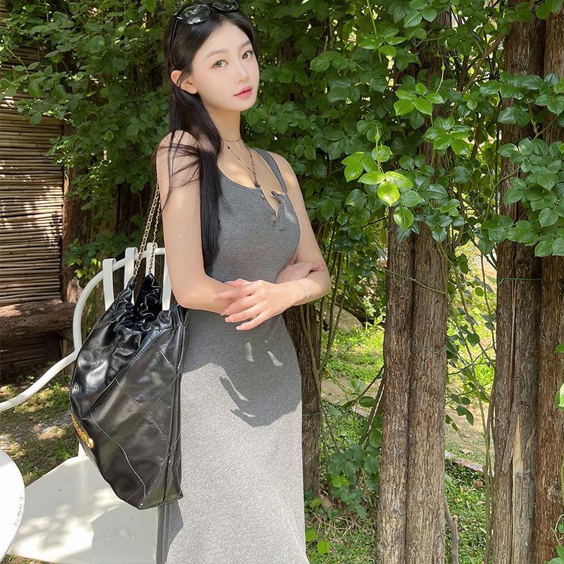 2026 Gray Suspender Dress Women's Summer Texture Slim and Thin Pear-shaped Figure Hip-wrapped Long Skirt