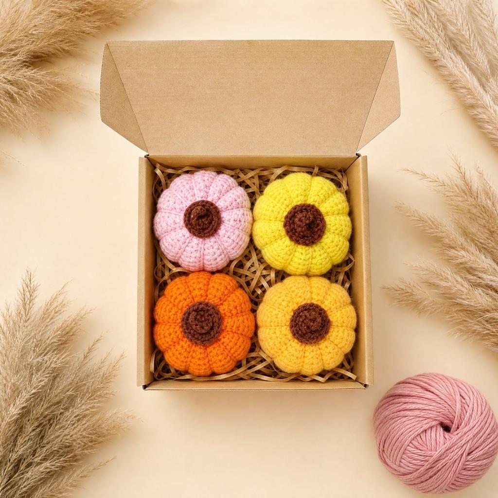 Knitted Pumpkin Tabletop Decorative Ornament Gift Box for Fall Home Decor