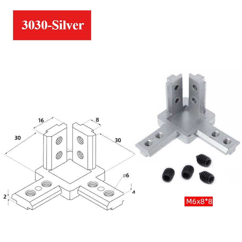 20/30/40 3-dimensional Right-angle Connector 3-Way End Corner Bracket Connector Cast Aluminum Universal Angle Slot Connector