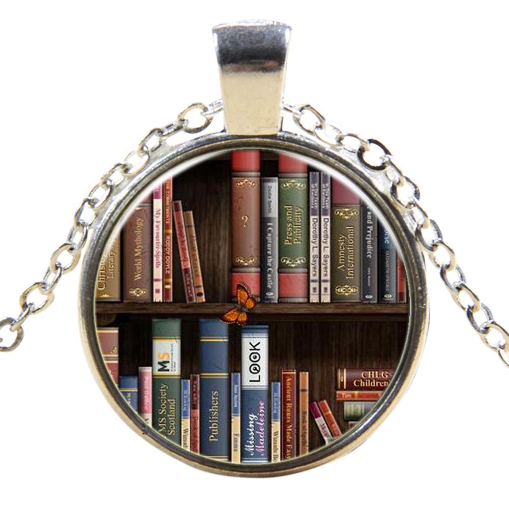 

Retro Book Pattern Round Pendant Necklace Simple Sweater Chain for Perfect Gift Silver #1