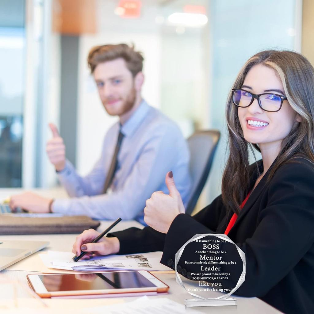Yulejo Boss Gifts Acrylic Boss Day Gifts for Men Women Office Leader Going Away Gift for Appreciation Plaque Funny Work Acrylic Male Desk Sign