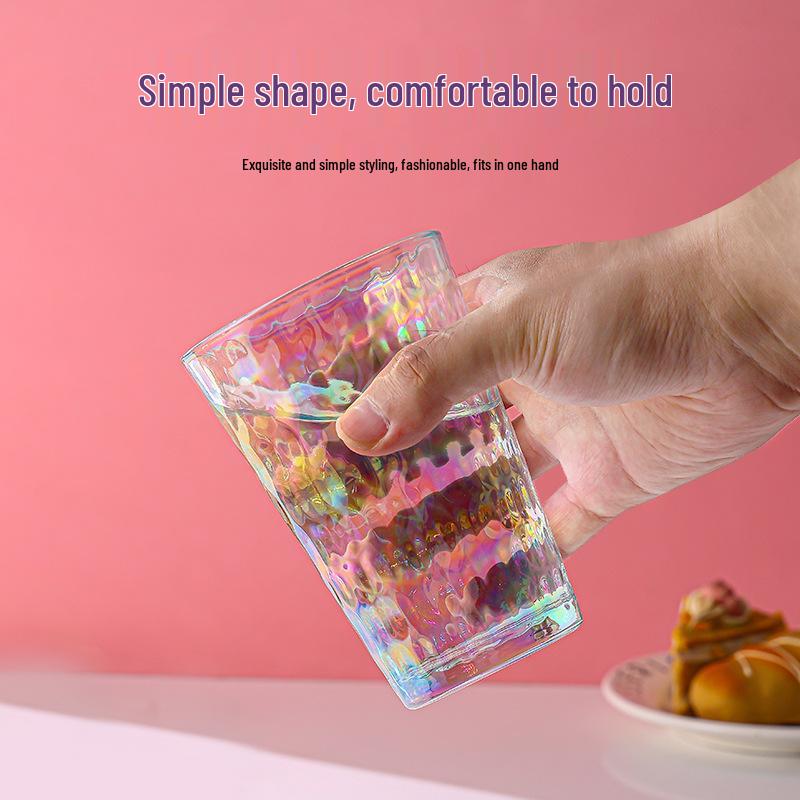 Dazzling Raindrop Glass Cup - Vertical Stripe, Heat-Resistant, Transparent, Thickened, Ins Style.