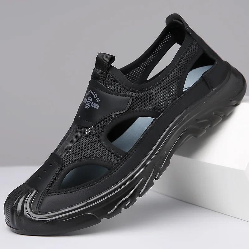 Sandaler Åndbar Herresko Mesh Udendørs Herre Hule Sandaler Skridsikre Strand Sandaler Flade Fodtøj