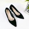 Student etiquette black stiletto high heels low heels women's new stiletto pointed suede work shoes women