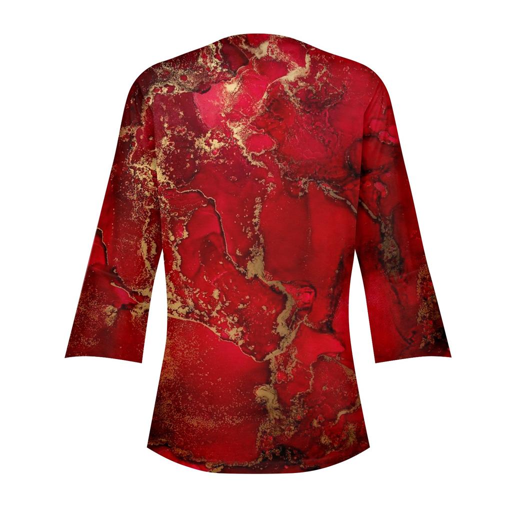 Women's Loose Casual Printed Three Quarter Sleeve Flared Sleeve Button Cardigan Jacket