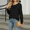 Women's Fashionable Solid Color U Neck Long Sleeved Loose T-shirt Top