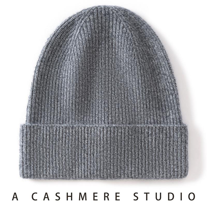 % Pure cashmere hat women's new skin feeling thickened new autumn and winter hat men's and women's warm knitted hat cold hat