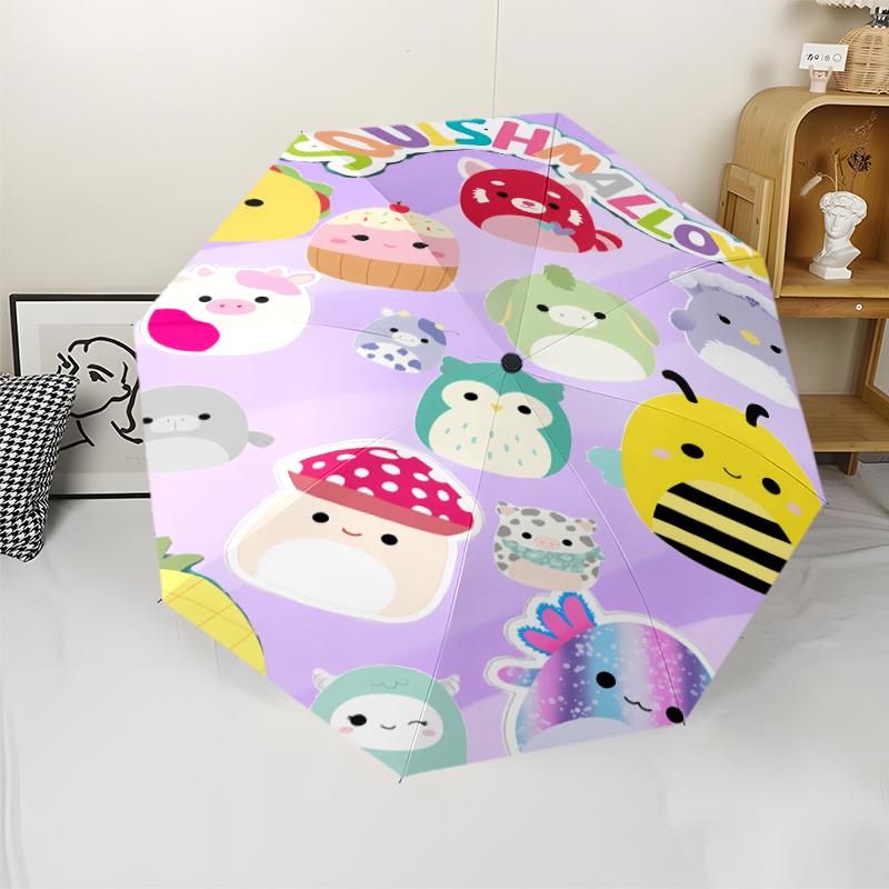 squishmallows Print Automatic Umbrella, 8 Rib Iron Frame, Plastic Handle, Suitable for Outdoor Travel &Daily , Ideal Gift