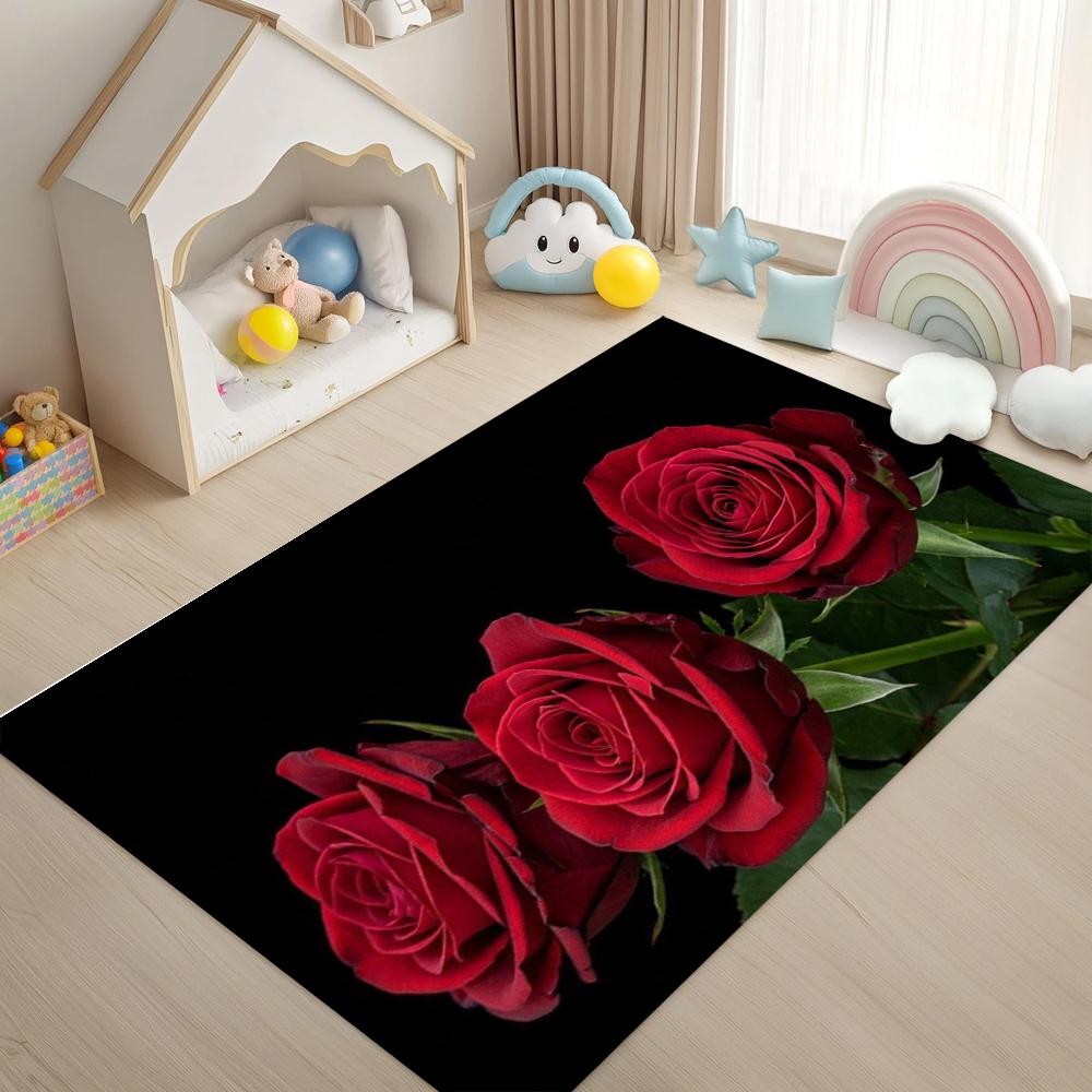 Rose Pattern Floor Mat Modern Kitchen Rug Non-Slip Colorful Indoor Carpet for Home Bathroom Bedroom Living Room Decor