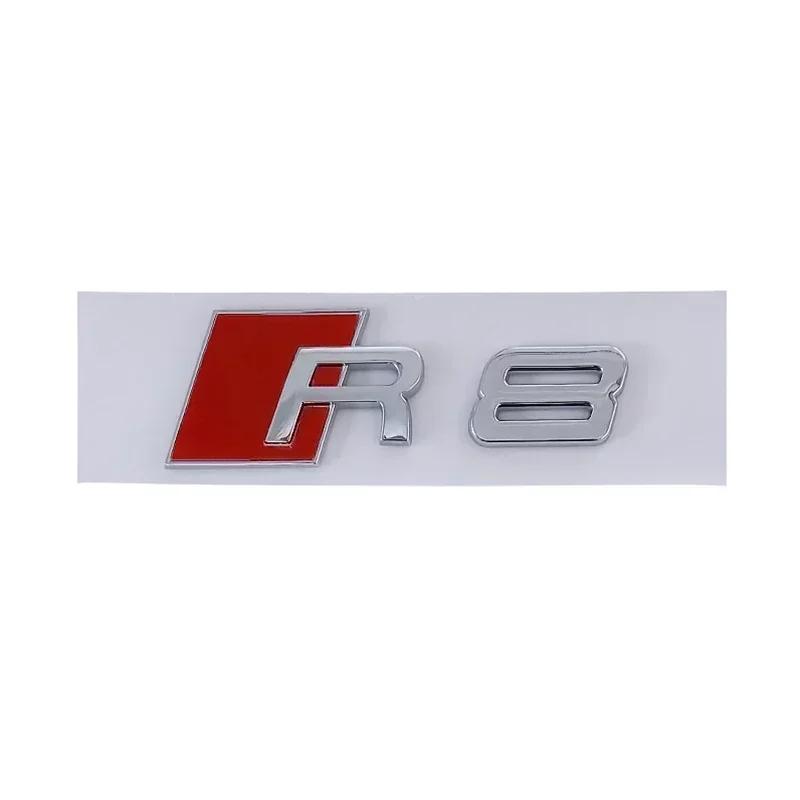 ABS Bright Black Silver Car Hood Front Grill Emblem Rear Trunk Badge Sticker for A R8 4Ring logo V10 Replacement Accessories
