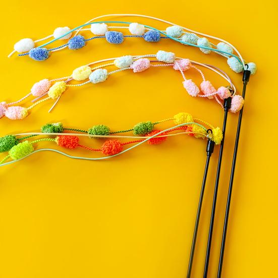 Yousheng Cat Teaser Stick Bending Resistance Bite-resistant Non Shedding Crisp Bell Colored Yarn Ball Flexible Rod 51cm Cat Teaser Rod Pet Accessories