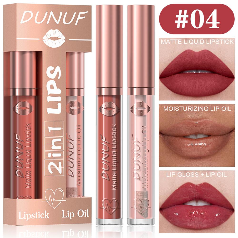 2 in 1 Lip Gloss Set Lip Oil Make-up for Women Waterproof Long Lasting Cosmetics Korean Makeup Sexy Red Matte Lipstick Lip Tint