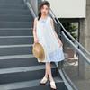 Women's clothing 2026 summer new layered hollow dress, mid size children's vacation style striped two-piece set, stylish