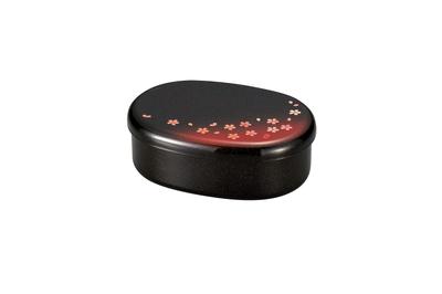 Tatsumiya Akane Sakura Oval Bento 30398 Single-Tier Box, Black, Size Approx. W16.2 D11.3 H5.9
