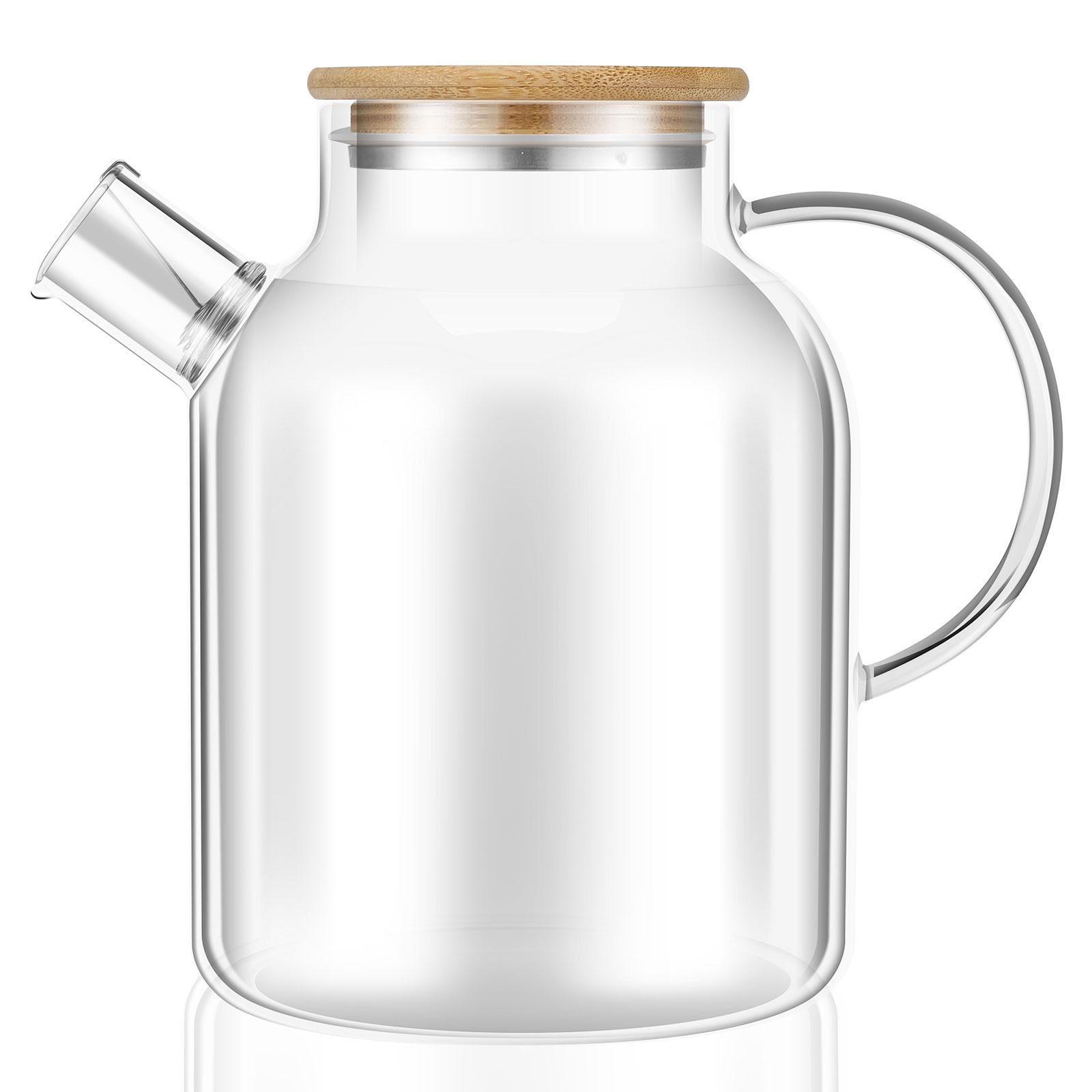 Glass Pitcher with Bamboo Lid 1800ml Glass Water Pitcher Multifunctional Heat Resistant Glass Jug with Handle for Hot Cold Tea 1.8L