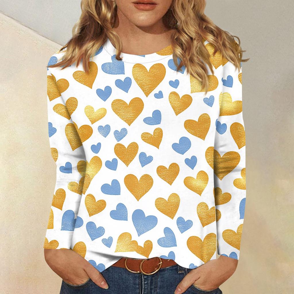 Long Sleeve Shirts For Women Cute Print Graphic Tees Blouses Casual Plus Size Basic Tops Pullover Valentine's Day