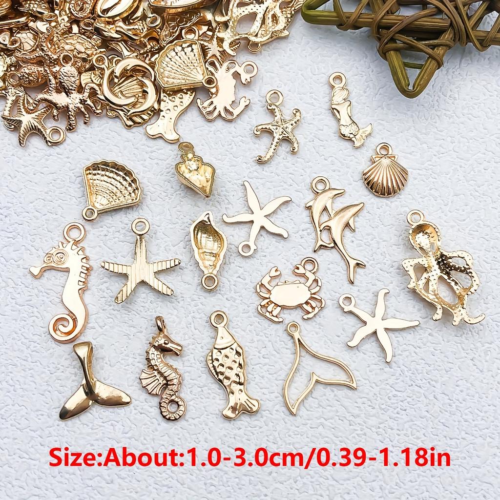 100pcs Goldenen Marine Life Charms Alloy Starfish, Shell,Octopus,Fishtail Pendants for DIY Bracelet Necklace  Making Accessories