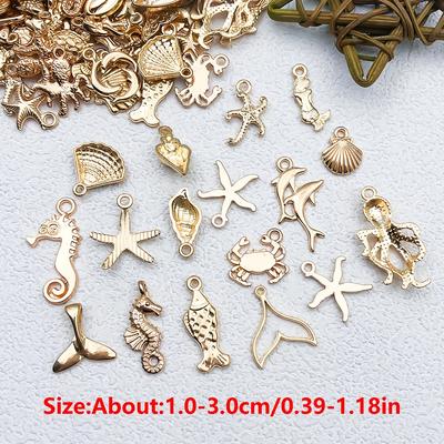 100pcs Goldenen Marine Life Charms Alloy Starfish, Shell,Octopus,Fishtail Pendants for DIY Bracelet Necklace  Making Accessories