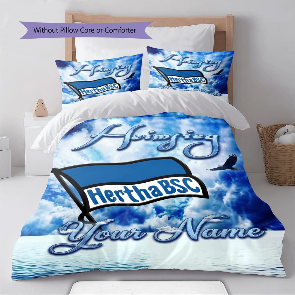 Name Custom Hertha BSC Pattern Bedding Set Quilt Cover Pillowcase Home Decor Gift (1 * Duvet Cover + 2 * Pillowcase, Without Core)