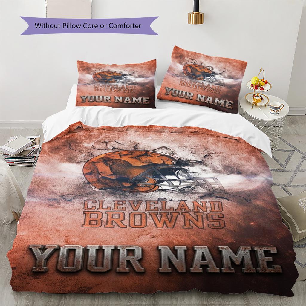 Name Custom Cleveland Browns Logo Pattern Bedding Set Quilt Cover Pillowcase Home Decor Gift (1 * Duvet Cover + 2 * Pillowcase, Without Core)
