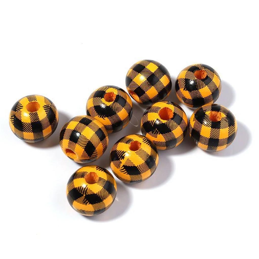 TX16 10Pcs 16mm Retro Wood Exquisite Round Plaid Beads Jewelry DIY Handmade Bracelet Necklace Beads Trend Material Accessories