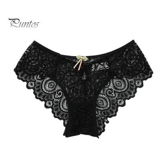 Underpants Women Briefs Hollow Out See-through Lace Thin Bow-knot Sexy Panties Mid Waist High-elasticity Lady for Daily Wear