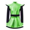 Kids Girls Alien Costume Patchwork Metallic Gloss Mock Neck Long Sleeve Back Zipper Built In Shorts Dress