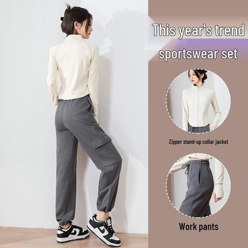 2024 Women's Outdoor Sportswear Set: Casual Gym Yoga Jacket & Loose Cargo Pants